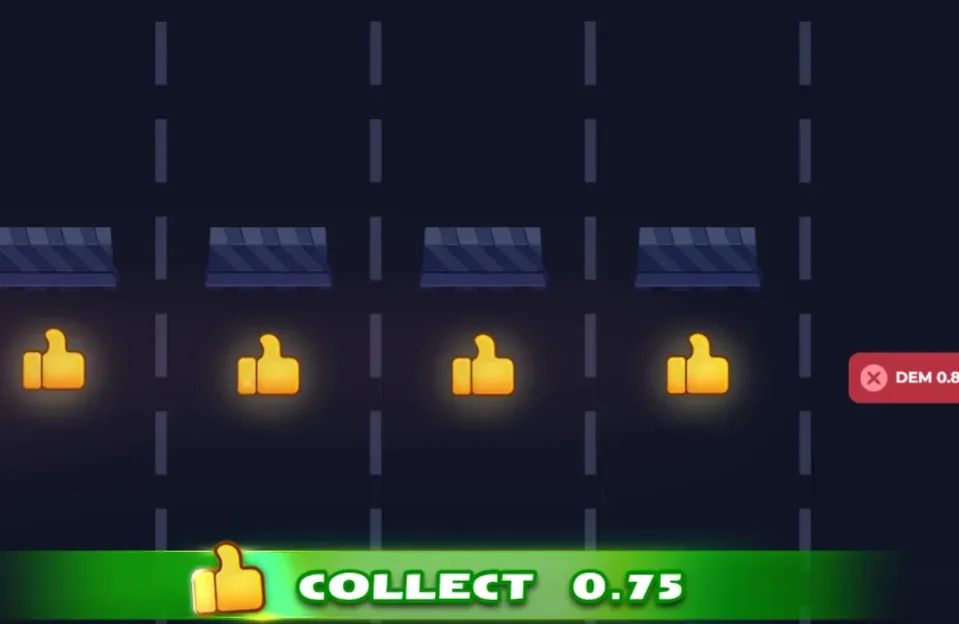 Udbetalingsskærmen i Uncrossable Rush med knappen COLLECT